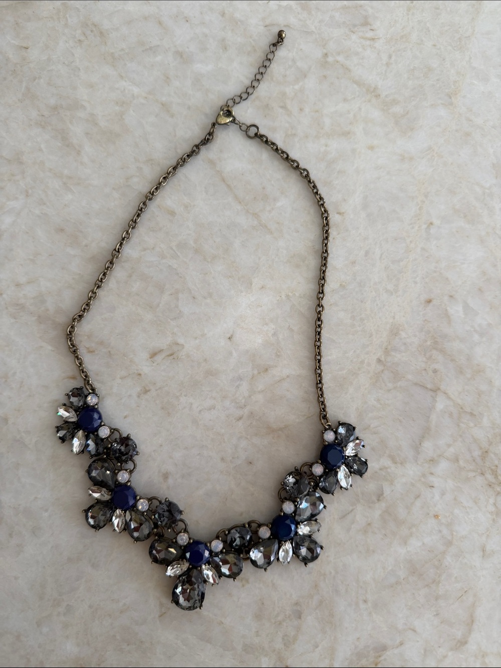 Statement Necklace with Blue and Smoke Crystal Accents